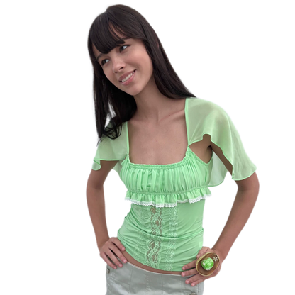 Lace Ruffle Fitted Chiffon Top