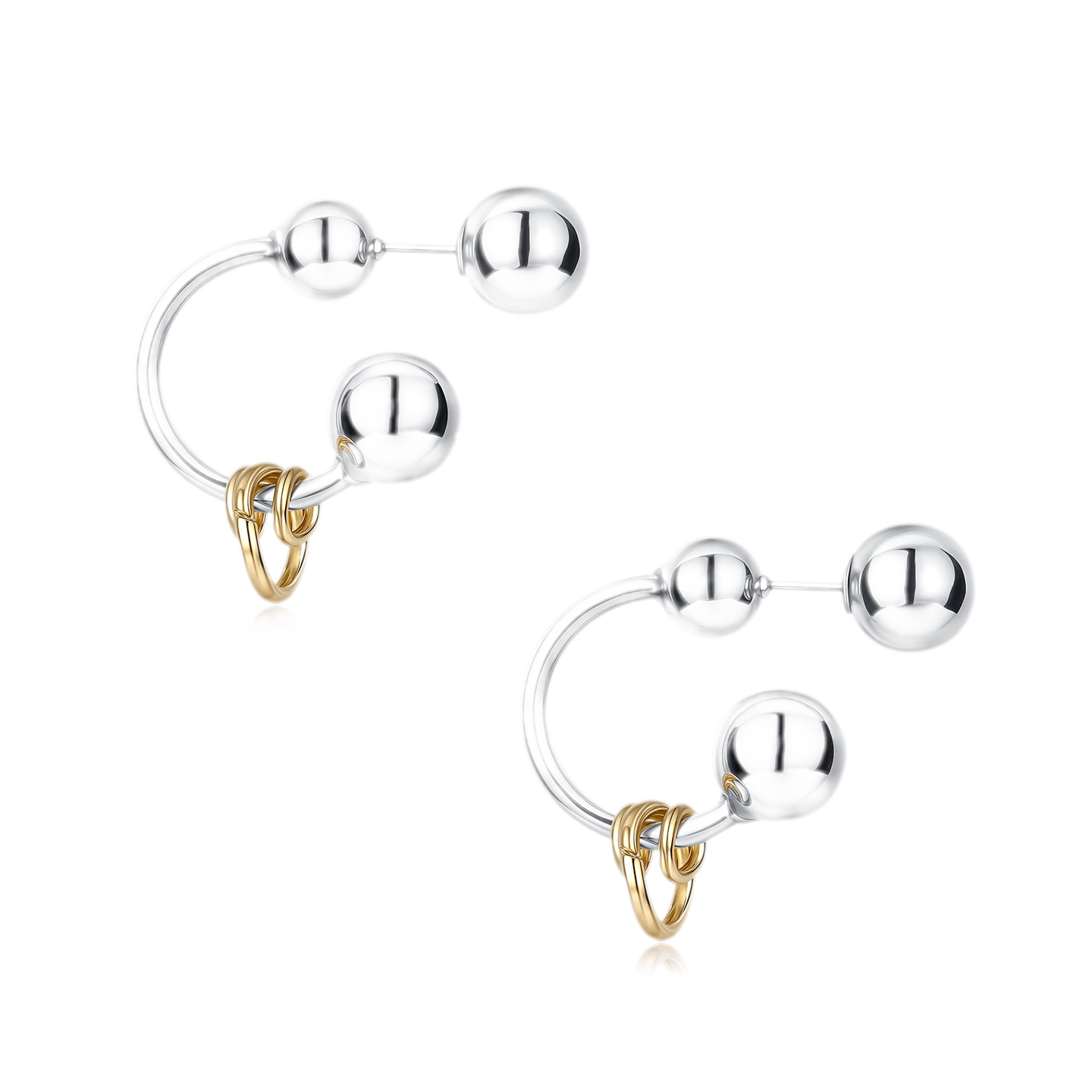 Reconstructed Series Gold and Silver Ball Earrings