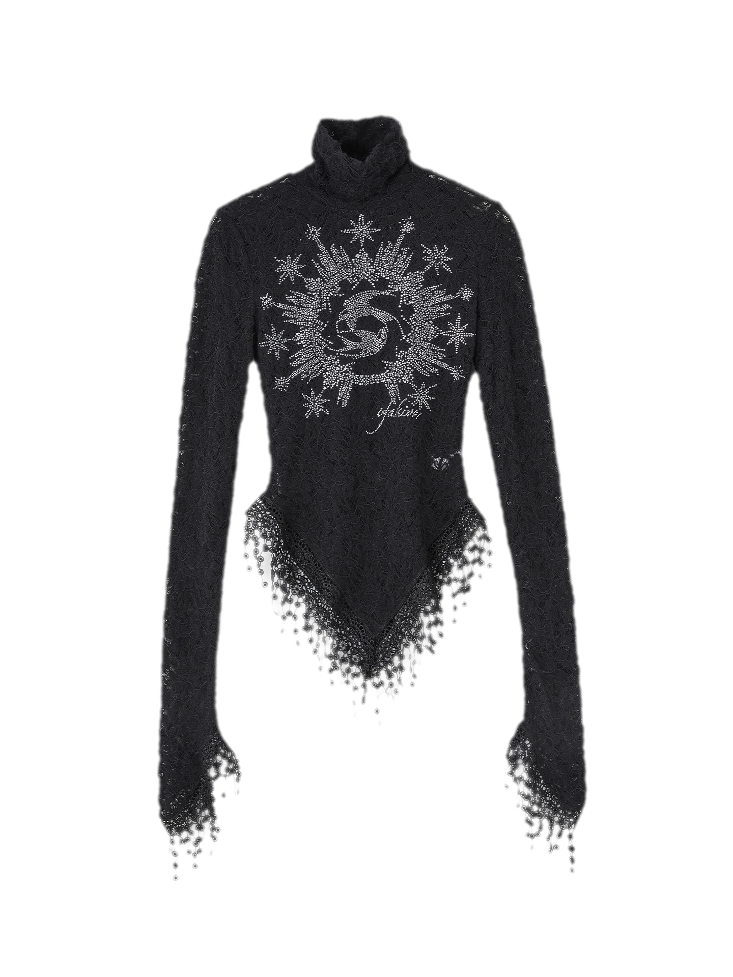 Rose Embellished High Neck Slim Lace Top