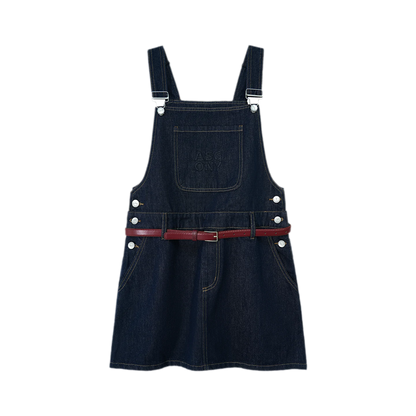 Cotton Denim Pinafore Mini Dress