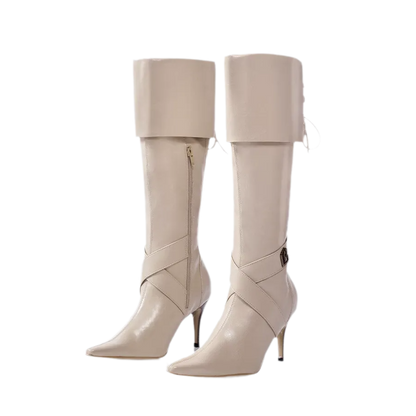 Oil-Waxed Pointed-Toe Tall Boots