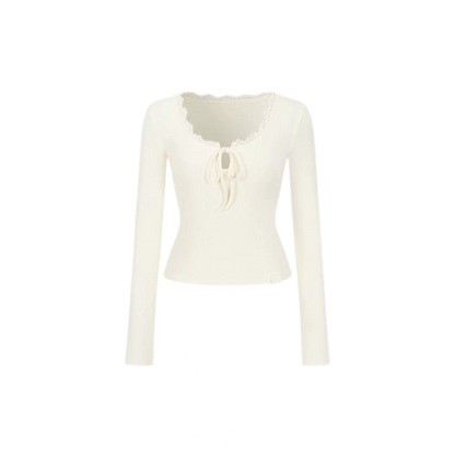 Ribbed Lace Tie Knit Top