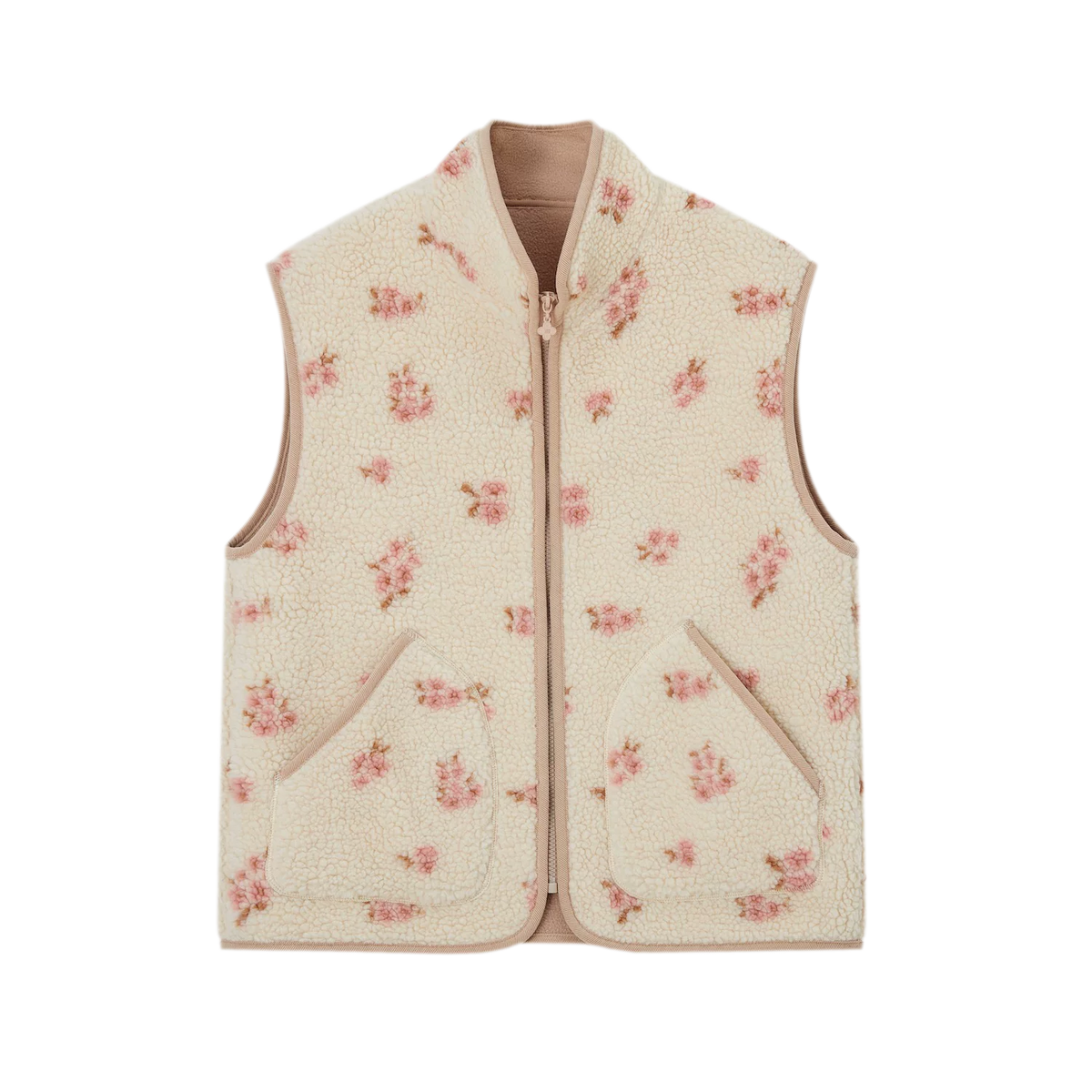 Floral Fleece Stand Collar Vest