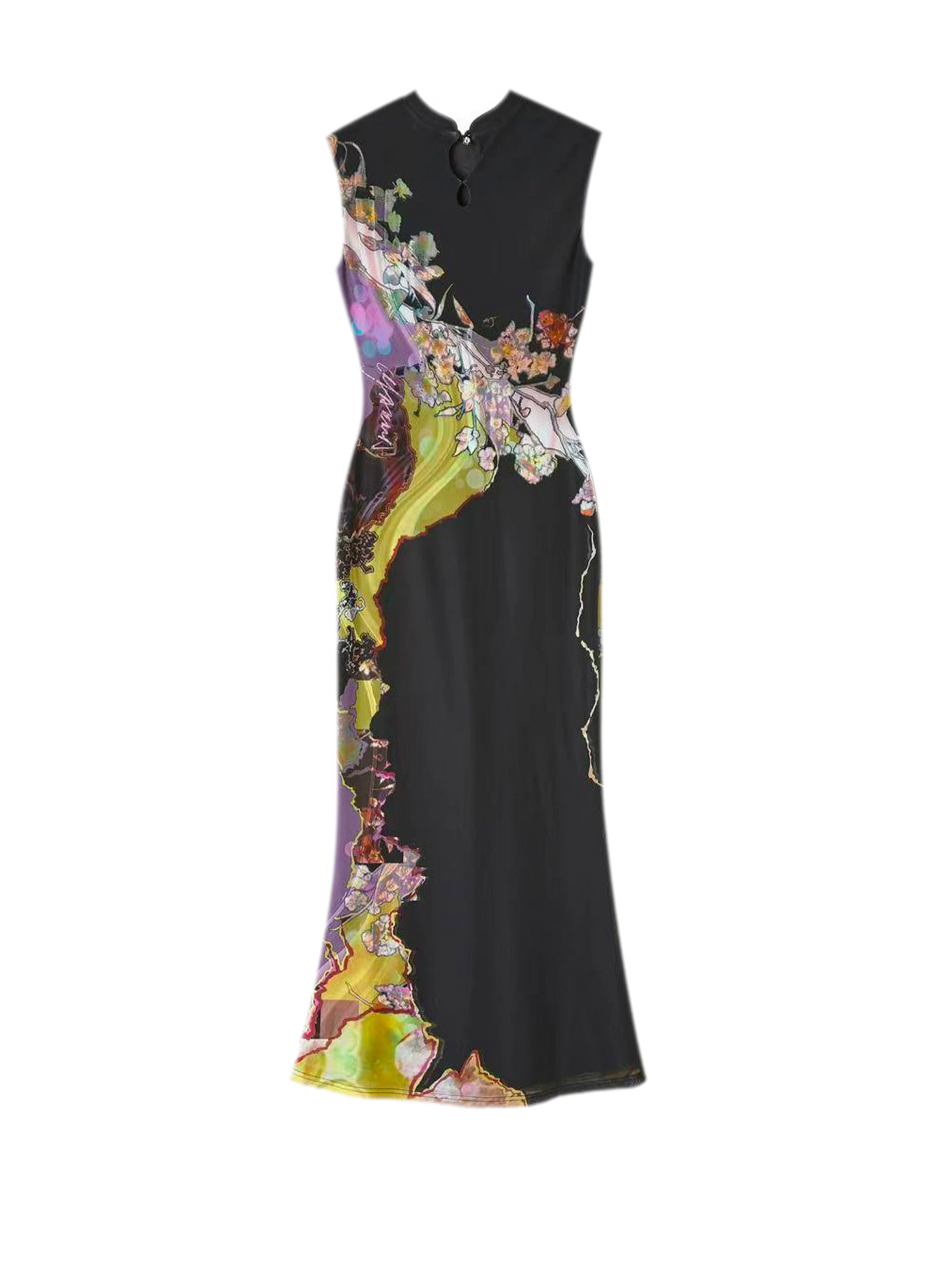 Tri-color Reversible Printed Qipao Dress
