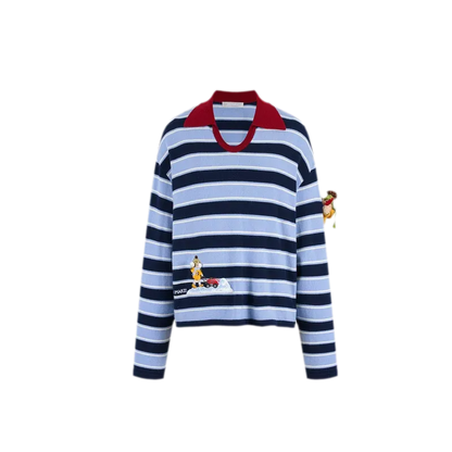 Striped Snow Bear Polo Sweater
