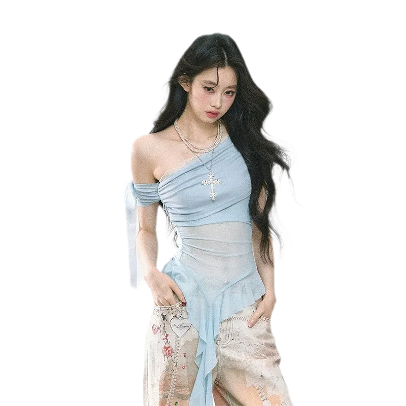 Sheer Asymmetric Mesh Tee