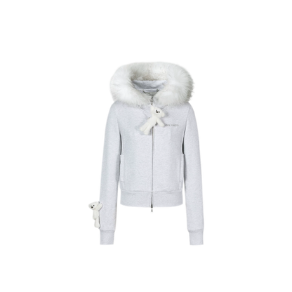 Plush Bear-Trim Fitted Hoodie