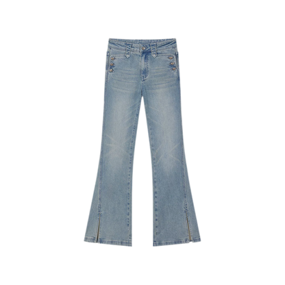 Washed Slit Flare Jeans
