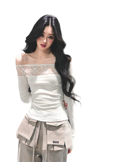 Off-Shoulder Lace Dot Tee