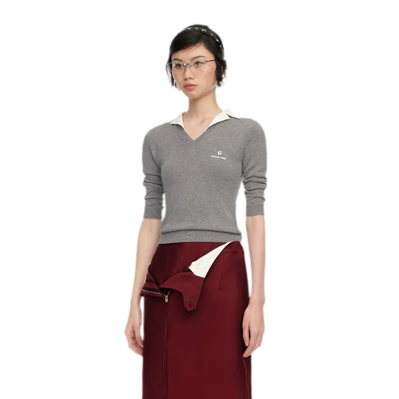Silk Cashmere Collared Knit Top