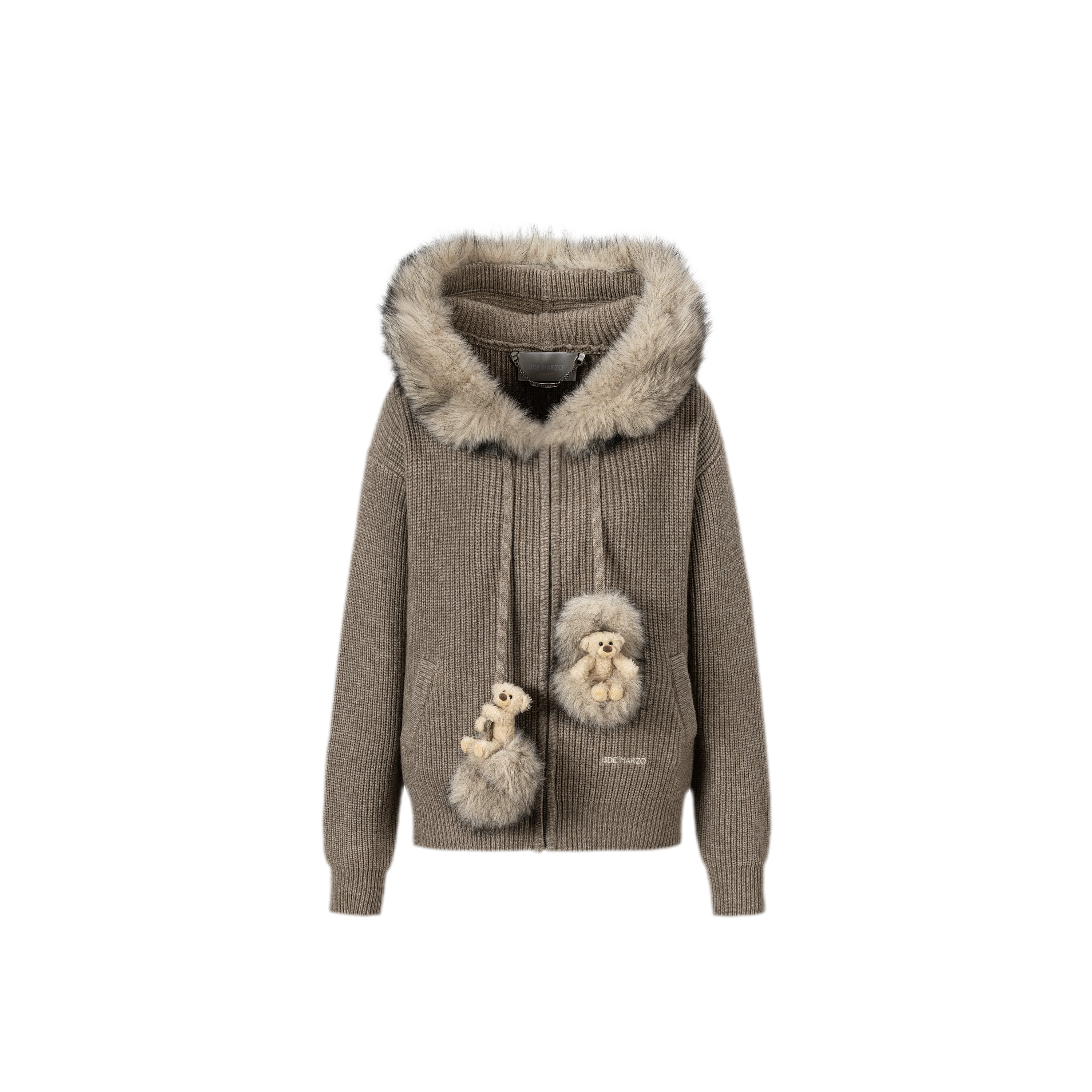 Pom-Pom Hooded Knit Sweater