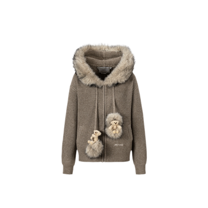 Pom-Pom Hooded Knit Sweater