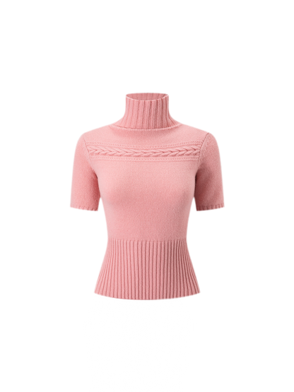 Jersey de cuello alto corto de punto trenzado 100% lana