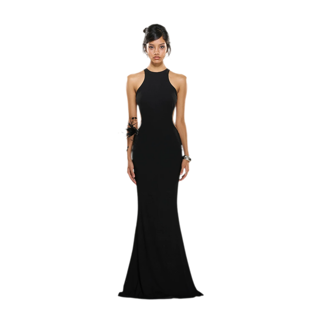 Metal Chain Open-Back Knit Dress