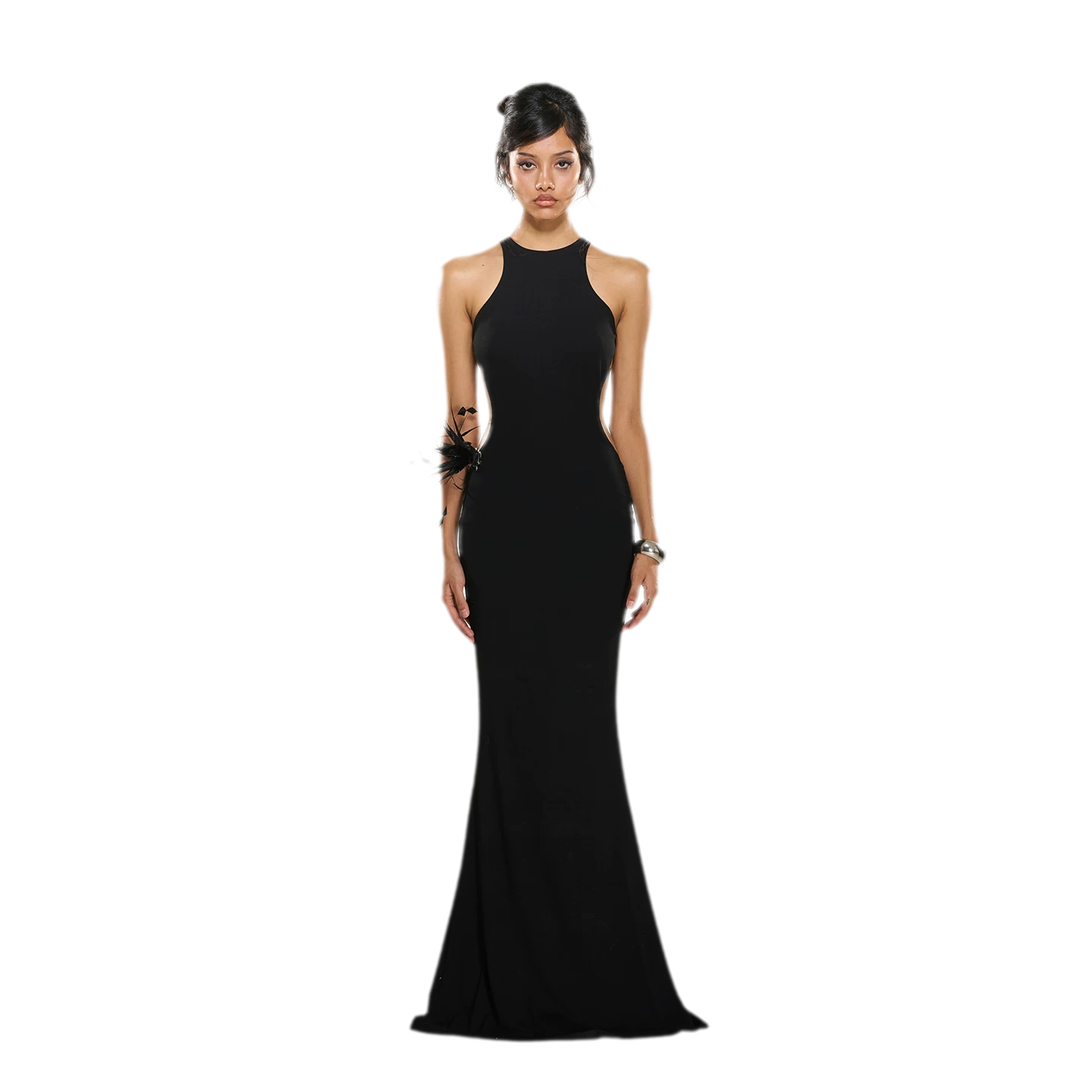 Metal Chain Open-Back Knit Dress