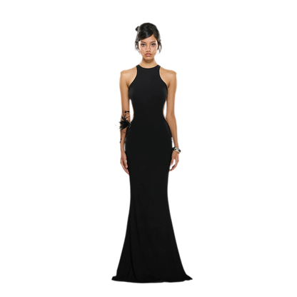 Metal Chain Open-Back Knit Dress