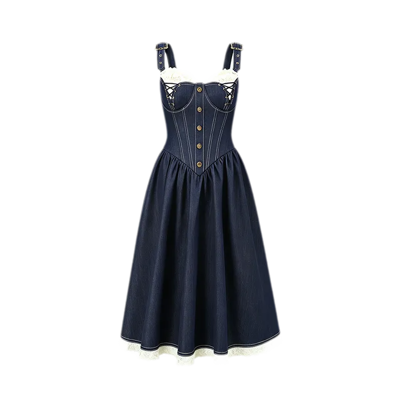 Boned Lace Denim Dress
