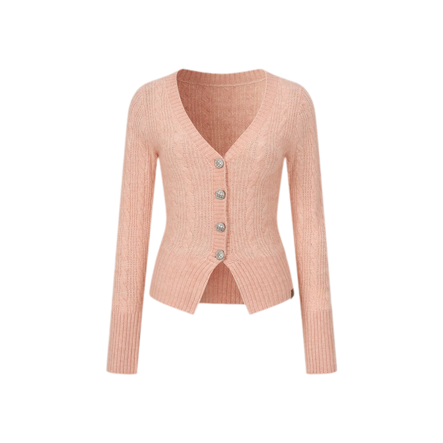Brushed Cable-Knit Fitted Cardigan
