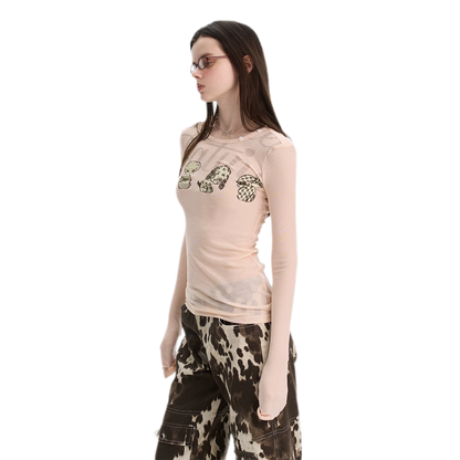 T-shirt stampata slim fit a maniche lunghe