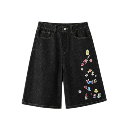 Sticker Design Denim Pants