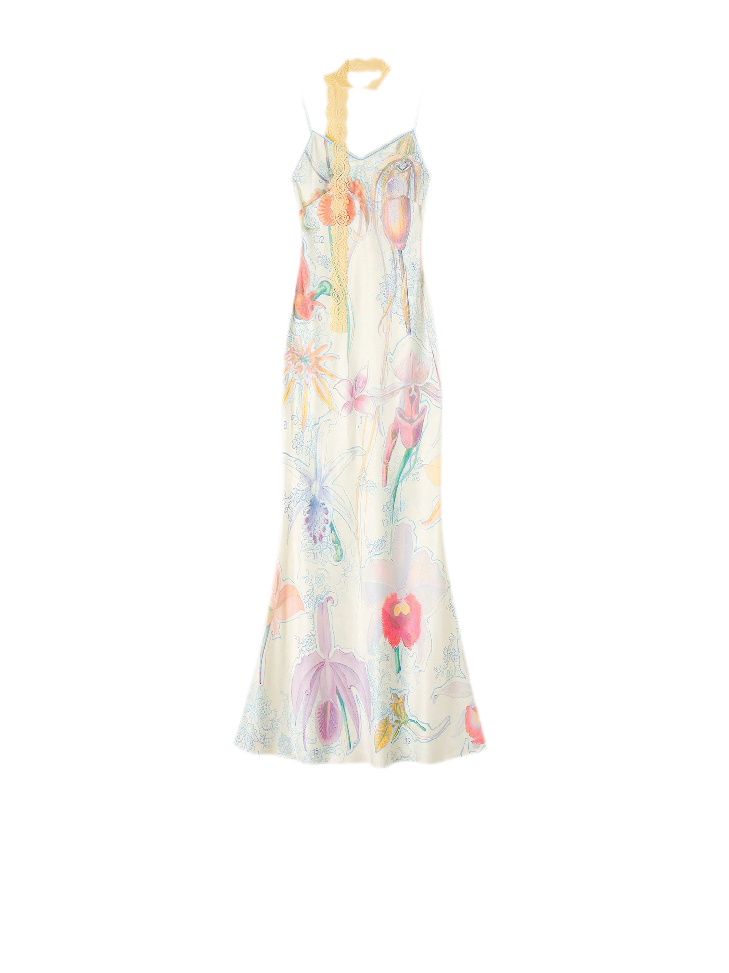 Botanical Print Bias-Cut Camisole Long Dress