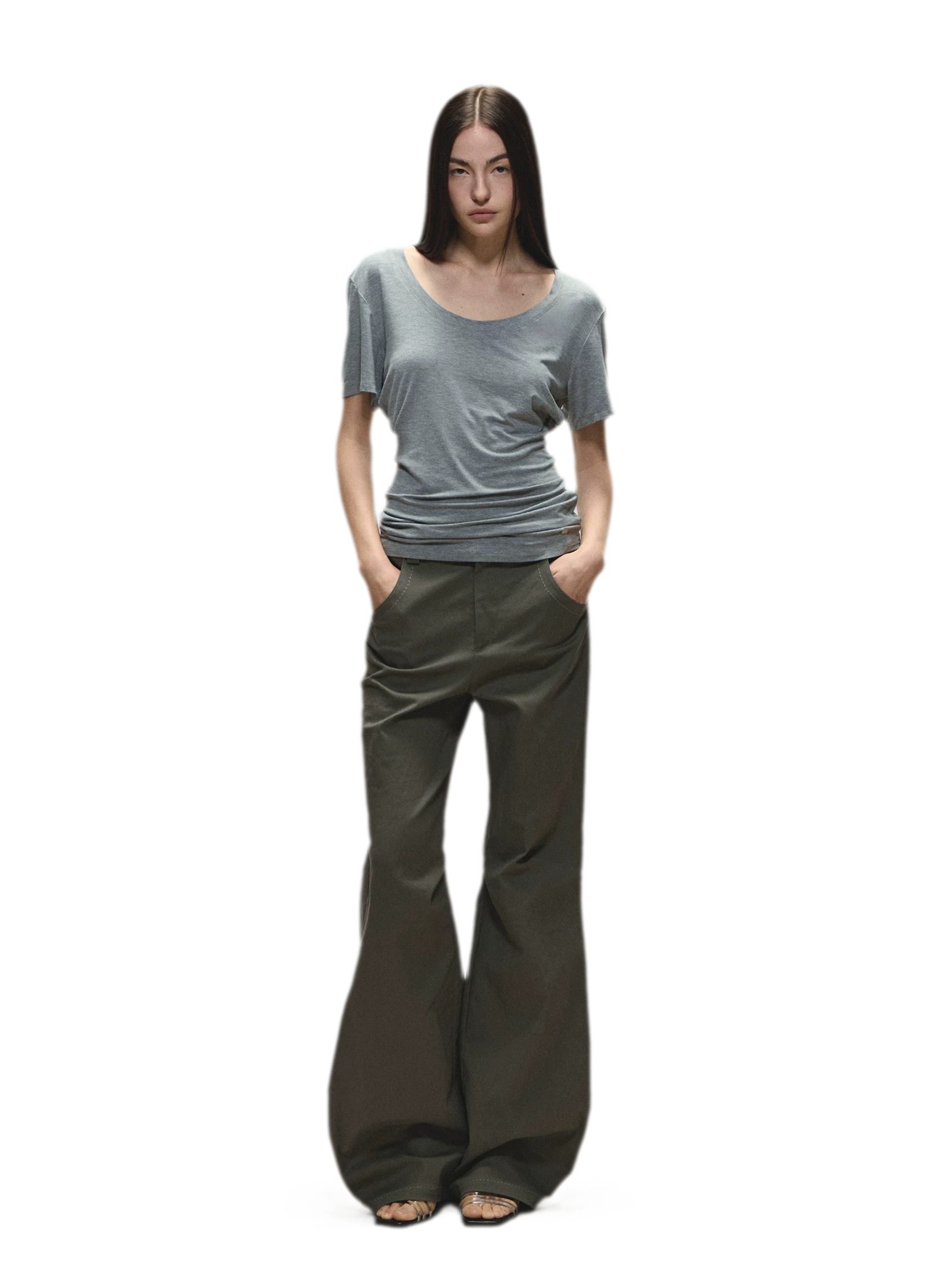 Relaxed Fit Mid-Length Two-Tone Classic U-Neck T-shirt