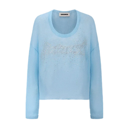Pullover in mohair effetto consumato con strass