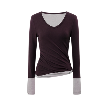 Woll-T-Shirt mit verdrehtem Color-Blocking