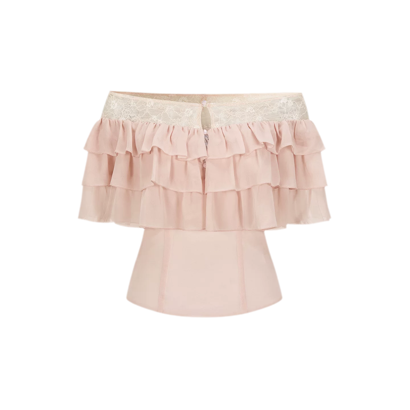 Layered Chiffon Lace Off-Shoulder T-Shirt