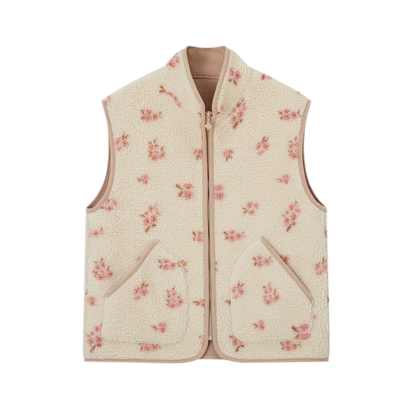 Floral Fleece Stand Collar Vest