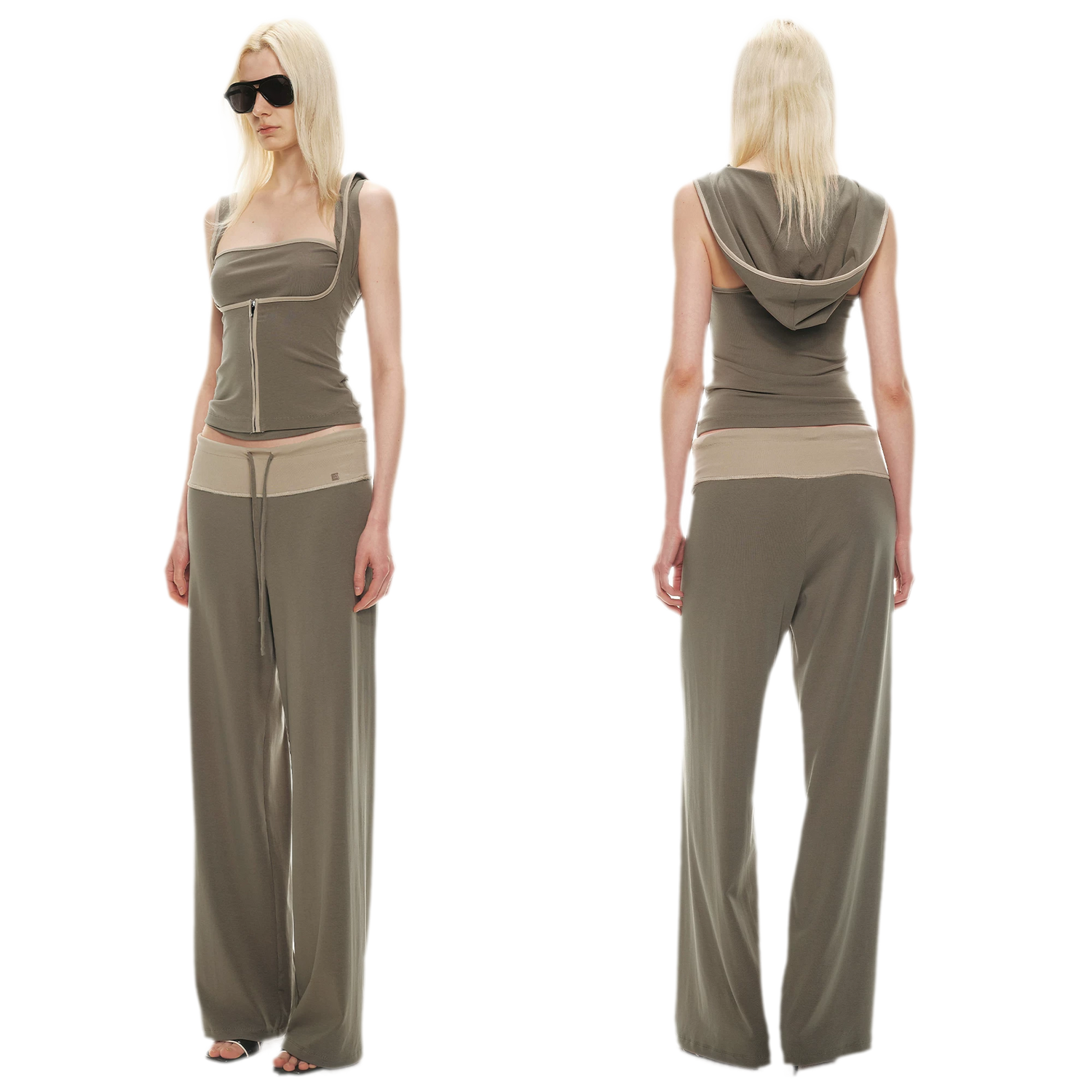 Tencel Knit Two-Piece Hoodie Vest &amp; Drawstring Pants
