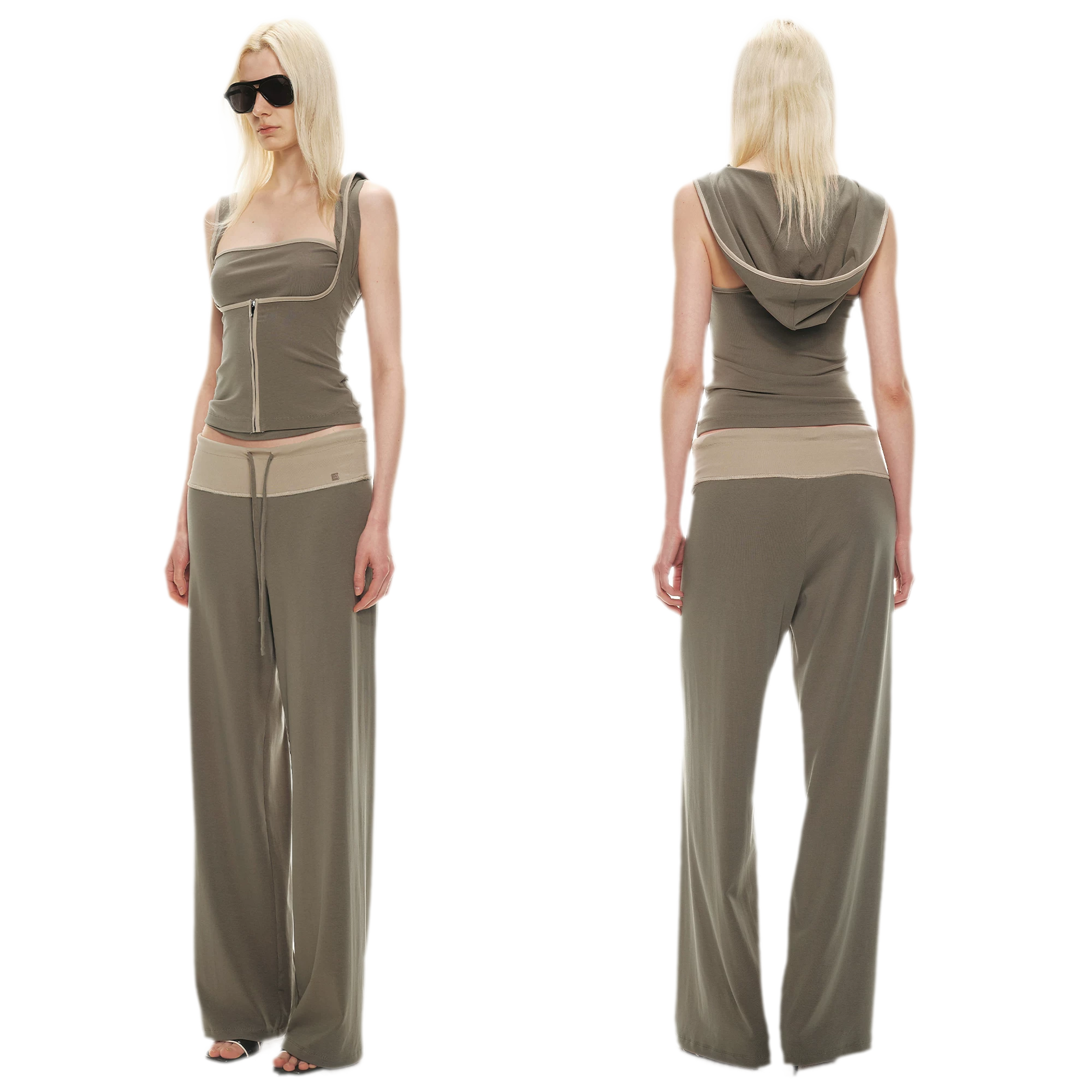 Tencel Knit Two-Piece Hoodie Vest &amp; Drawstring Pants