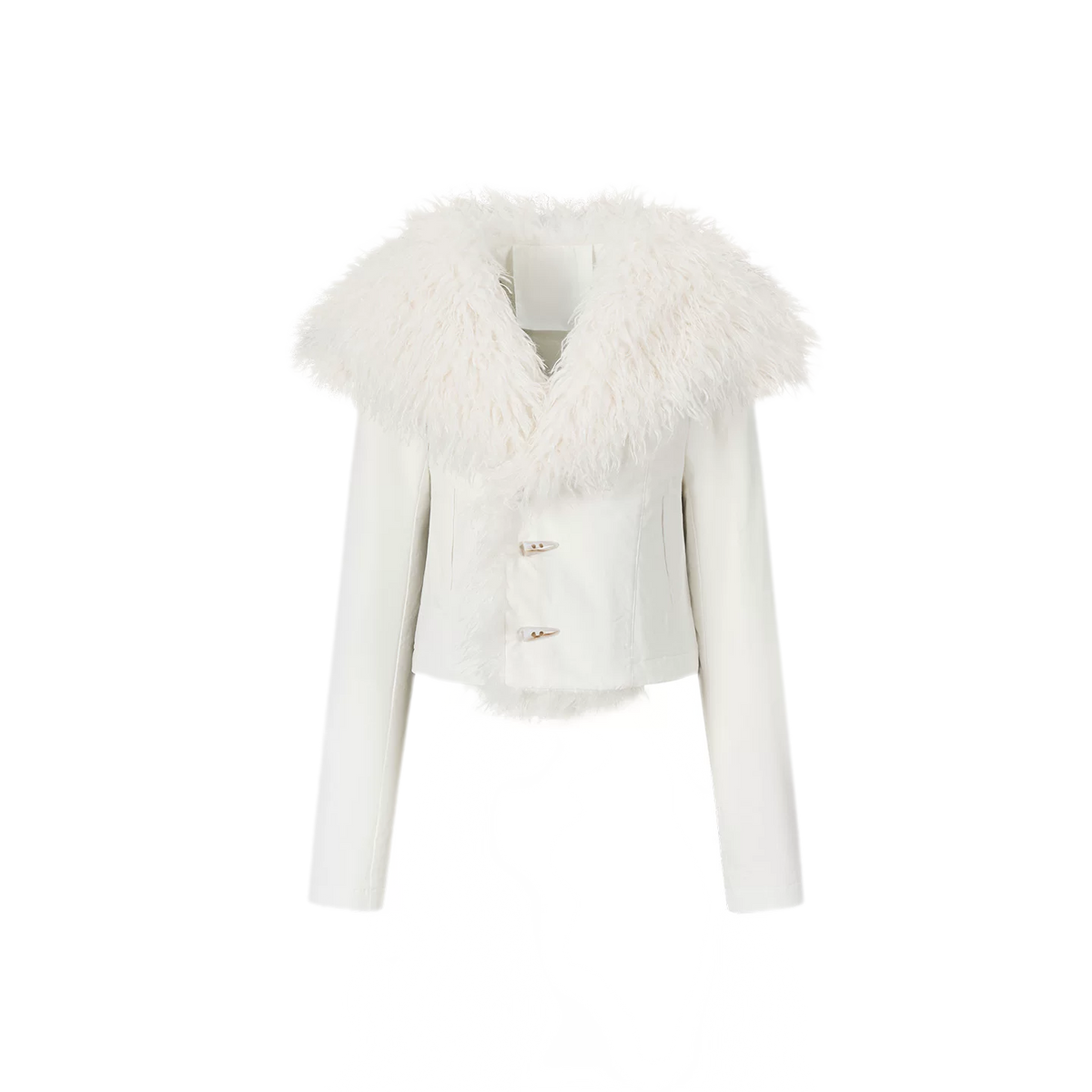 Textured Fur Collar Cropped Jacket