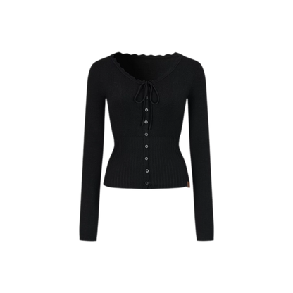 Ribbed Lace-Trim Fitted Knit Top