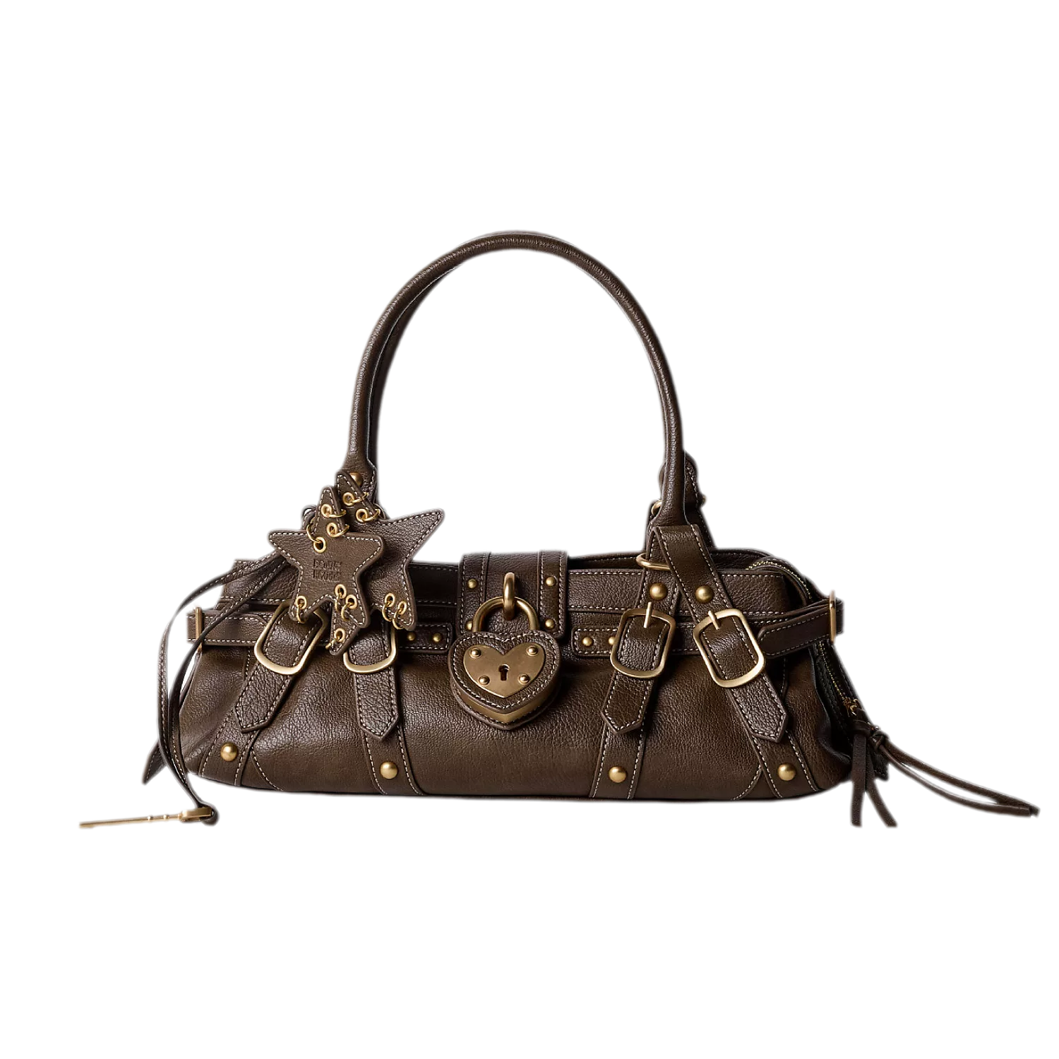 Textured Heart-Lock Top-Handle Bag