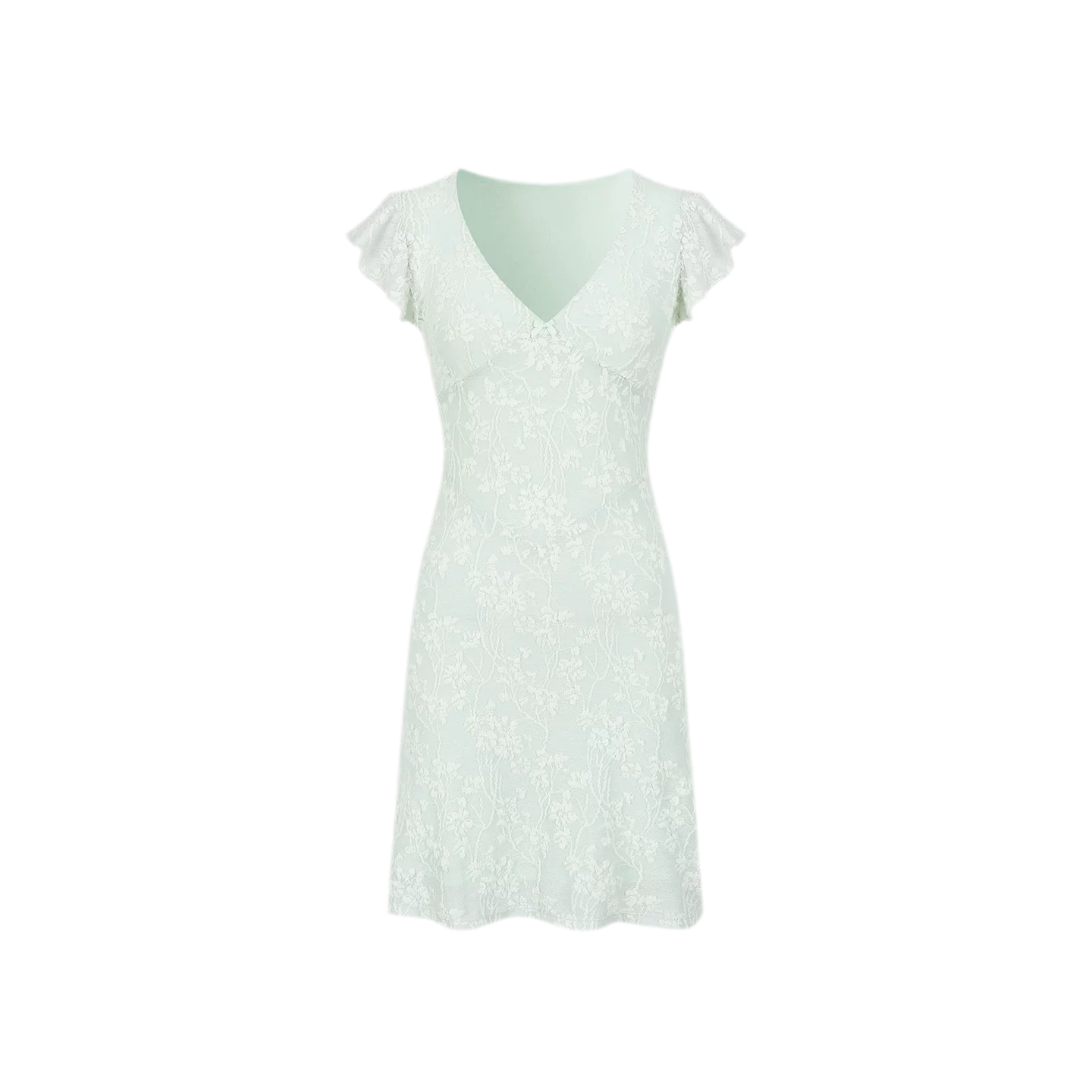 Lace-Trim Jacquard Knit Waist-Cinched Dress