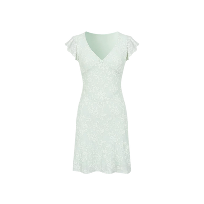 Lace-Trim Jacquard Knit Waist-Cinched Dress