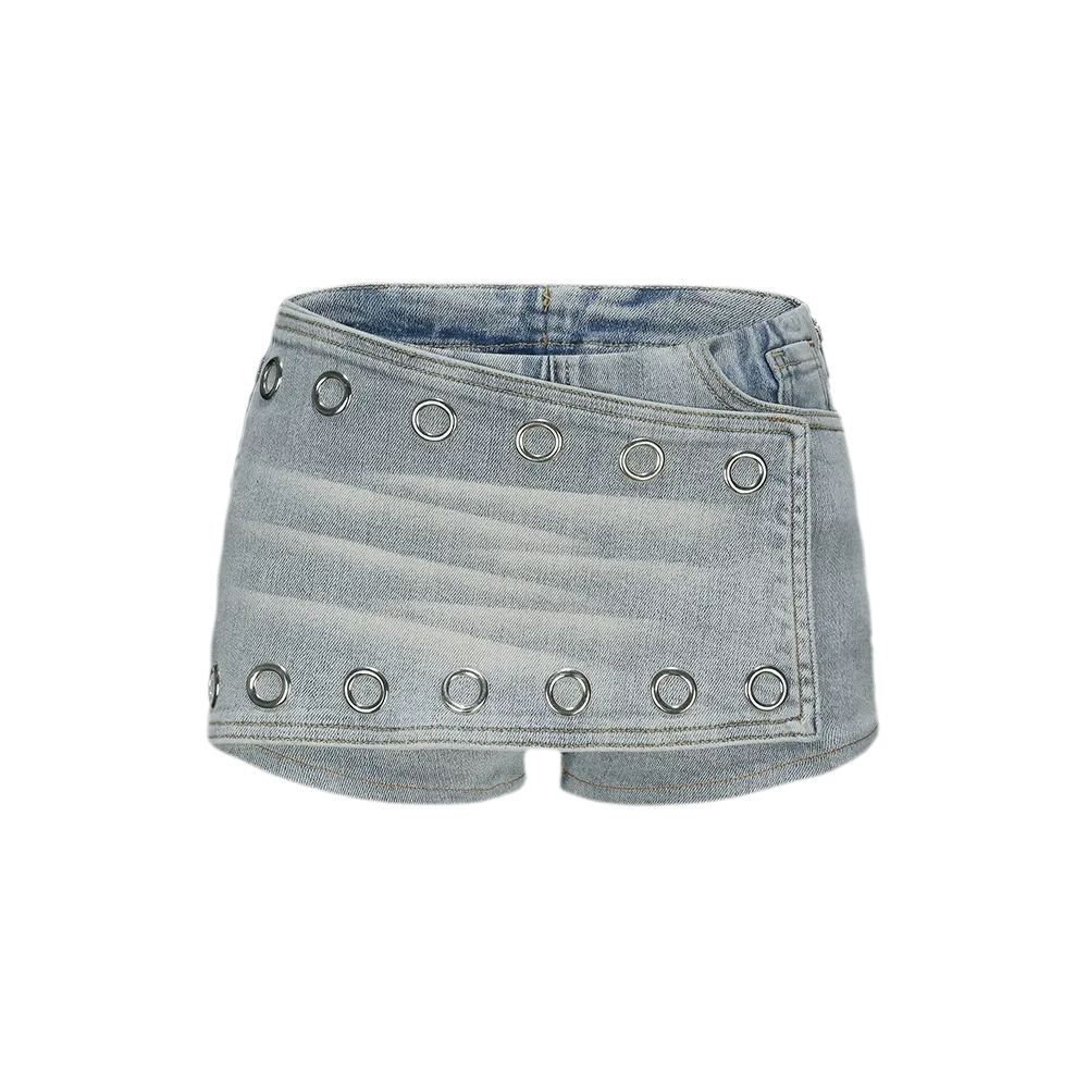 Washed Denim Curved Shorts