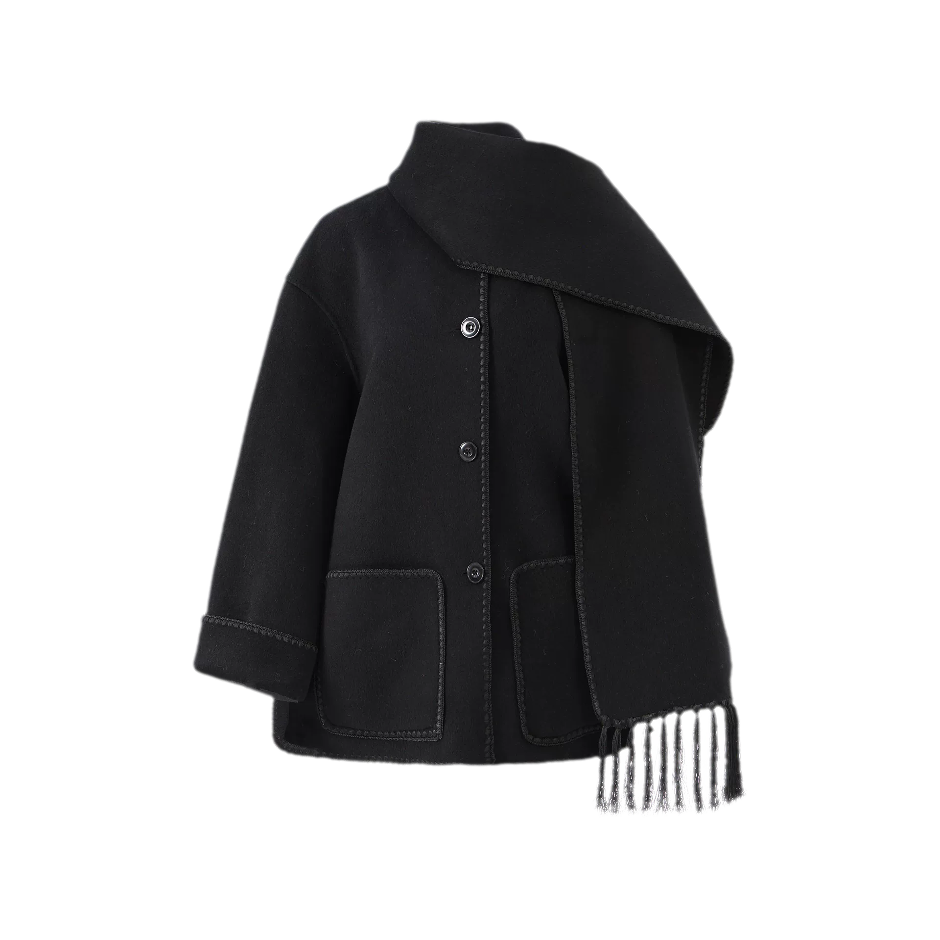 Double-Faced Wool Fringe Cape Coat