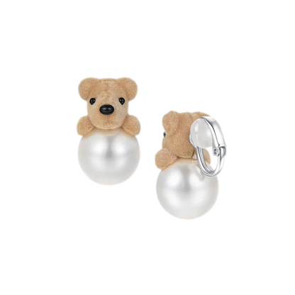 Pearl Teddy Bear Earrings