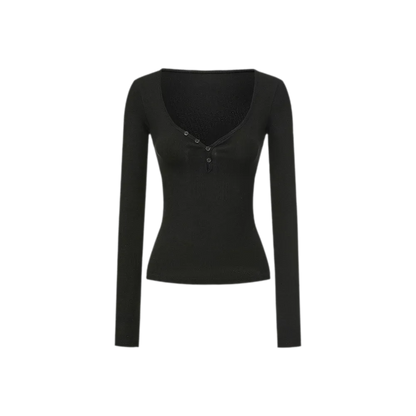 Ribbed V-Neck Button Top