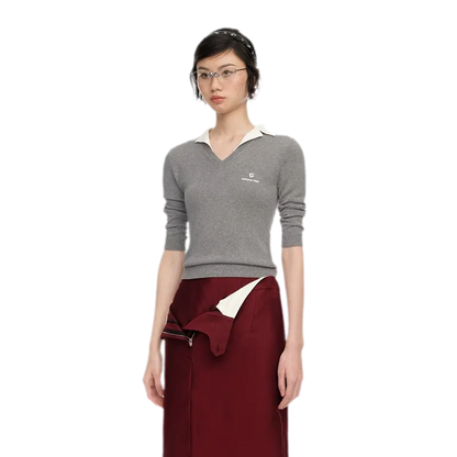 Silk Cashmere Collared Knit Top