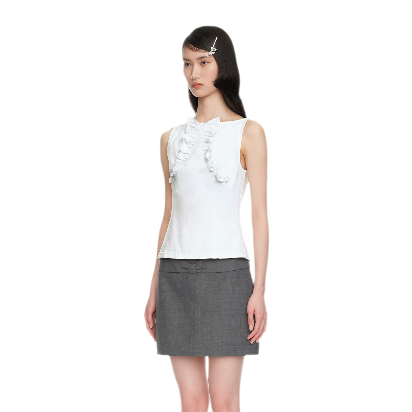 Ruffle Trim Fitted Top