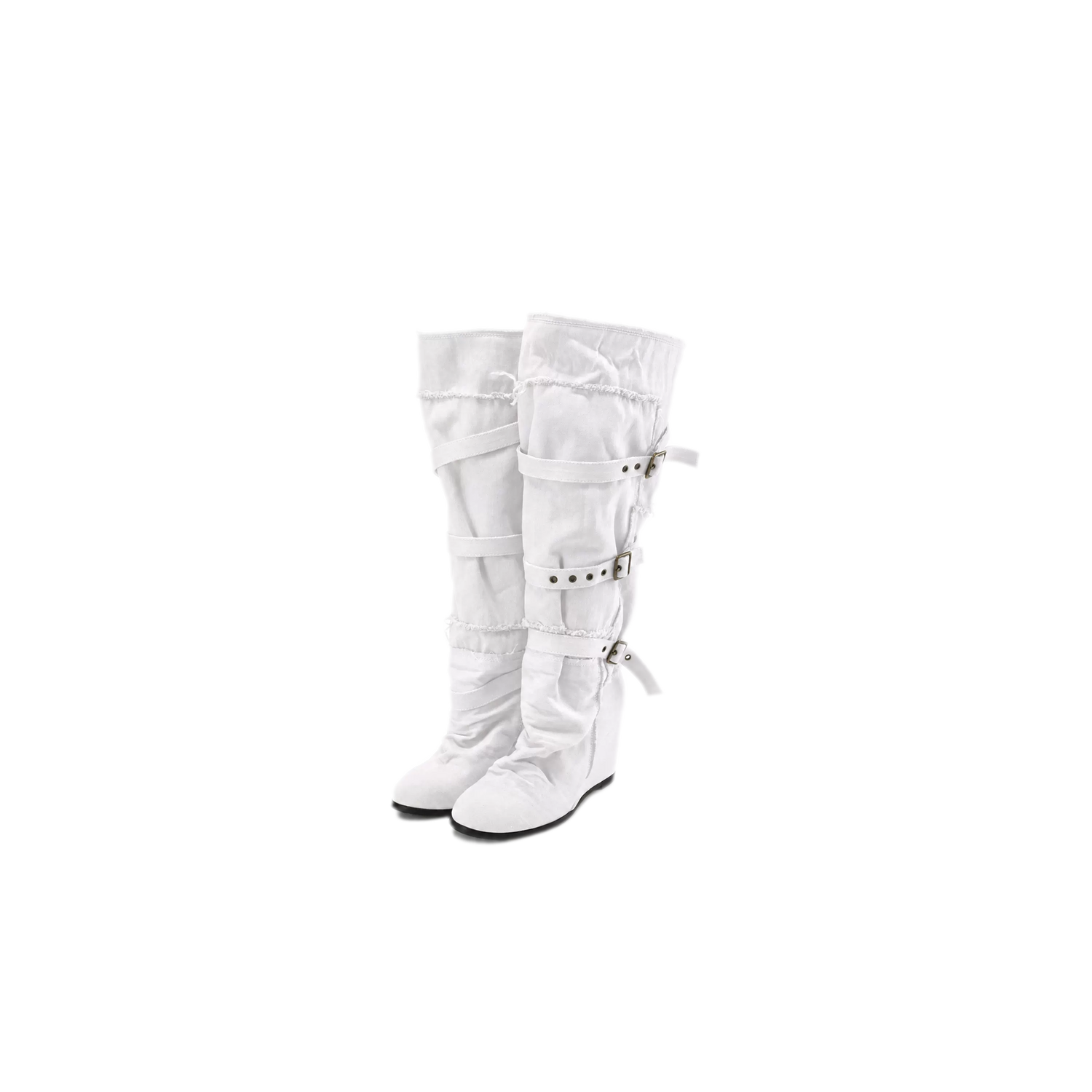 Distressed Pleated Wedge Boots