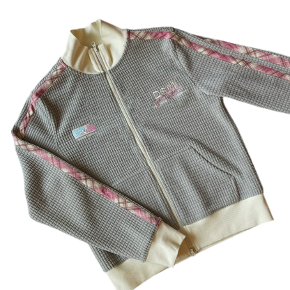 Waffle Knit Colorblock Zip-Up Cardigan
