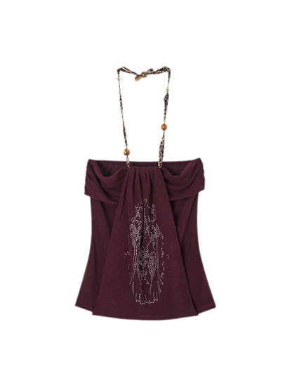 Aman Halter Neck Crystal Embellished Slim Fit Top