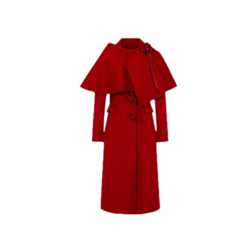 Long-Pile Wool Cape Coat