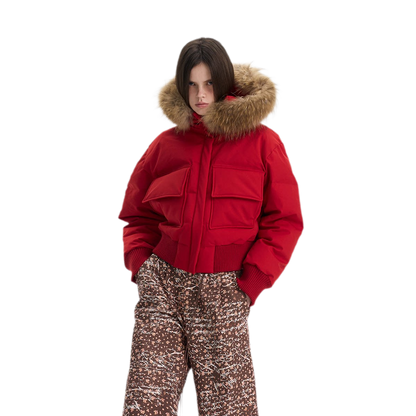Printed Cropped Hooded Down Jacket