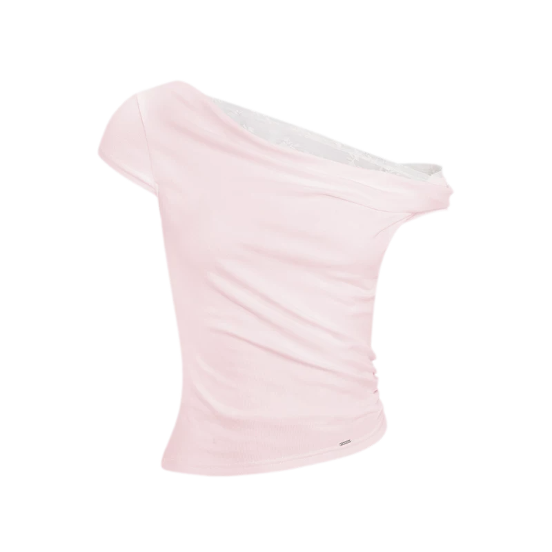 Asymmetric Lace Short Sleeve T-Shirt