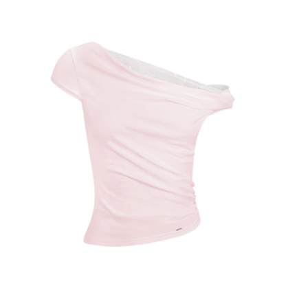 Asymmetric Lace Short Sleeve T-Shirt